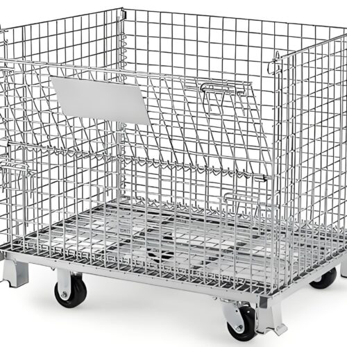 Galvanized Collapsible Metal Wire Mesh Container With Castor